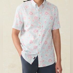 Faherty Light Blue Button-Down with Pink Floral Print XXL